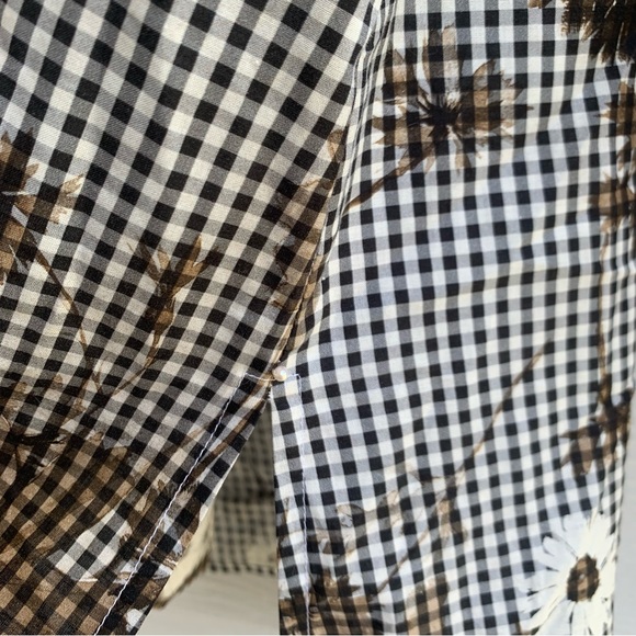 Pearl by Lela Rose Gingham floral voile tunic top tasseled long sleeve V-neck - Picture 6 of 13